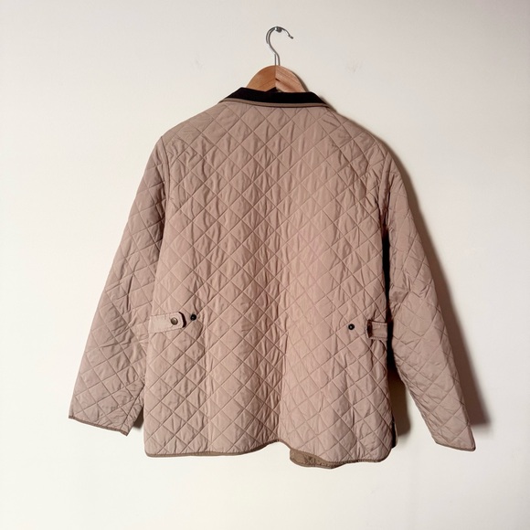Lands' End Tan Quilted Jacket Corduroy Collar Snap Front XL - Picture 12 of 14